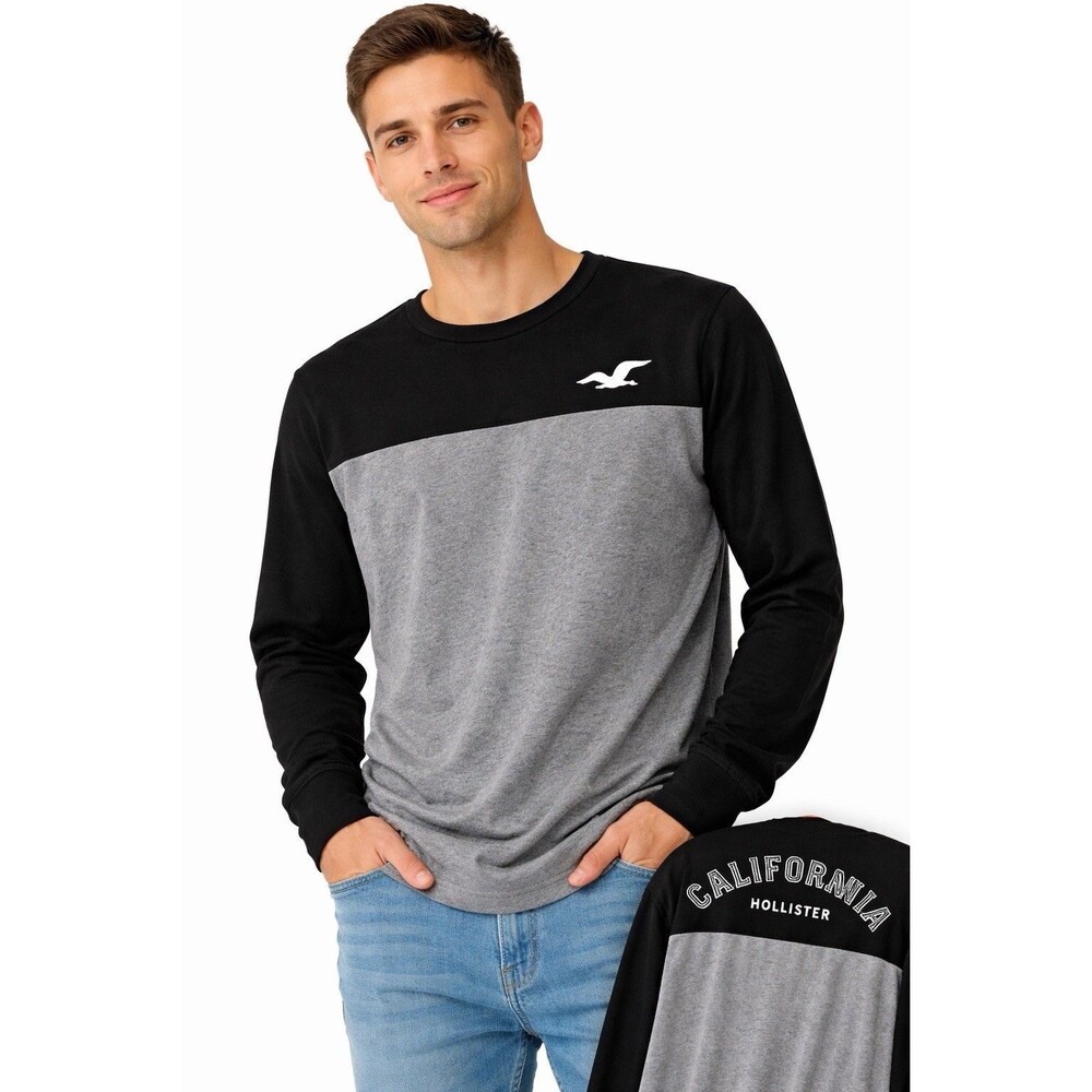 Hollister California Men’s Medium Long Sleeve Colorblock Logo Tee Y2K‎